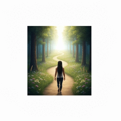 Person walking on a path towards a bright future, symbolizing personal growth and transformation