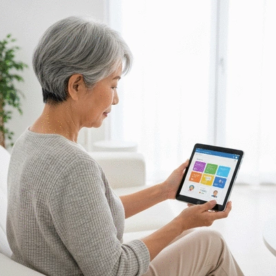 Person using digital resources for personal growth on a tablet