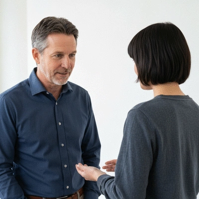 Two people engaged in a coaching session, discussing personal growth and emotional intelligence
