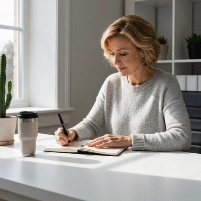 Person writing in a journal, symbolizing self-reflection and goal setting