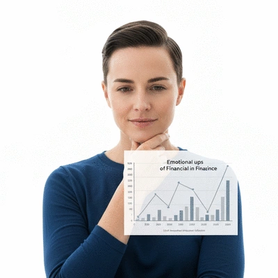 Person looking thoughtfully at a graph showing emotional ups and downs impacting financial decisions
