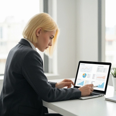 Person reviewing financial documents and graphs on a laptop, symbolizing financial education