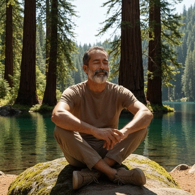 Person reflecting on their life journey in a tranquil setting