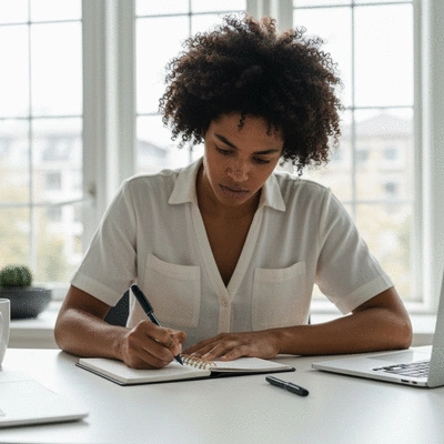 Person using a planner to set personal goals