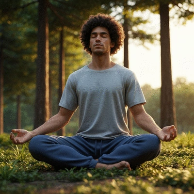 Person meditating peacefully outdoors, surrounded by nature, symbolizing digital detox and emotional well-being