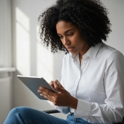 Person looking at stock market graphs on a tablet, representing informed investment decisions, no text, no words, no typography