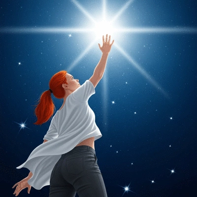 Person reaching for a brightly lit goal, symbolizing empowerment and personal growth, no text, no words, no typography, 8K