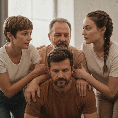 Group of diverse people supporting each other, symbolizing social support and community