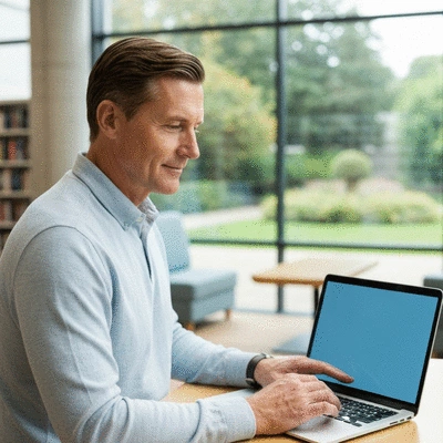 Person using a laptop for online therapy session
