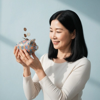 Person holding a piggy bank and coins, symbolizing saving and investment, clean background, no text, no words, no typography, clean image